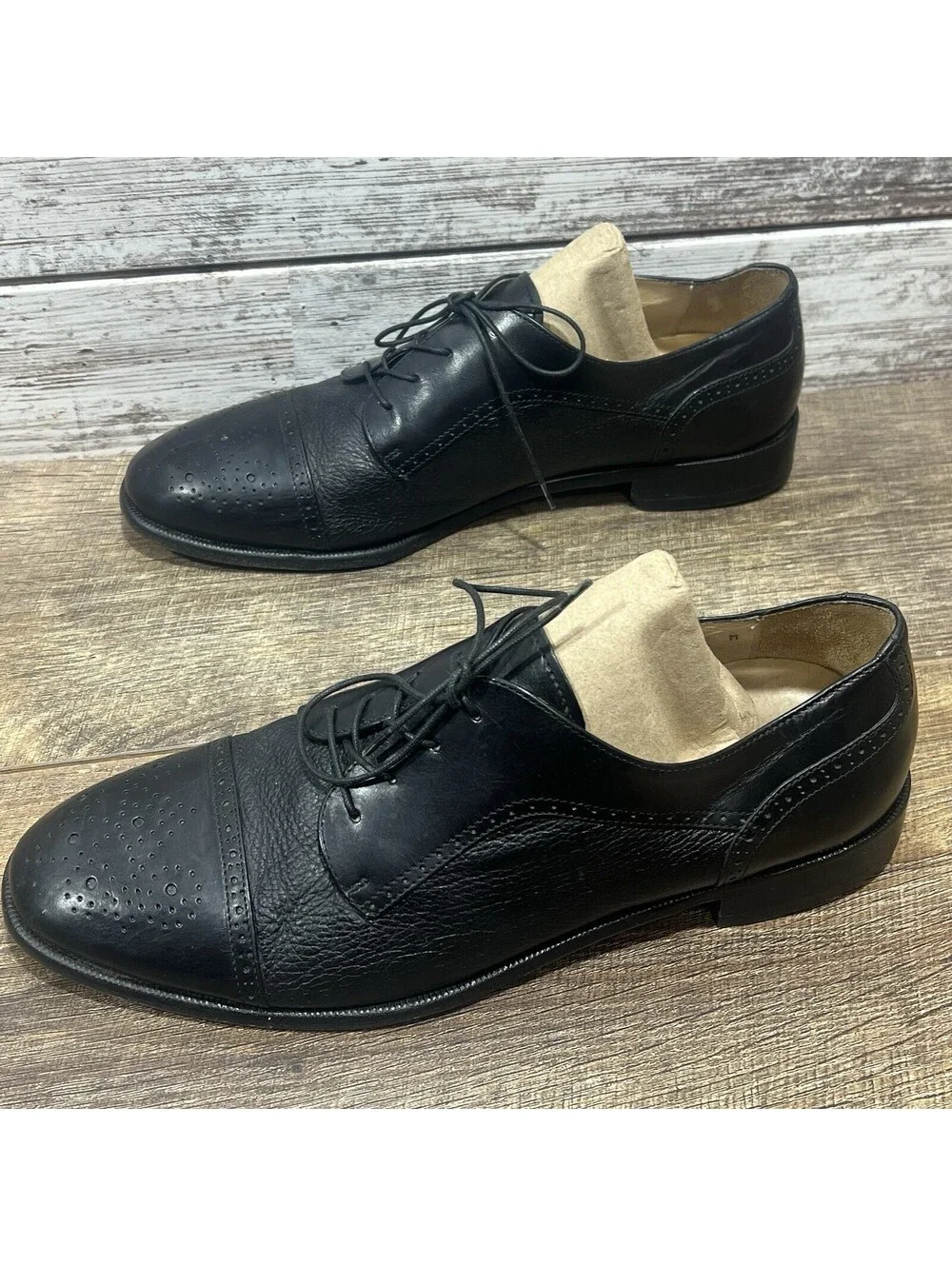 Pronto Uomo Firenze Italian Mens 11 M Oxford Dress Shoe Black Leather 4393-02